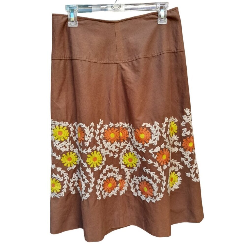 Principe Linen Blend Embroidered Daisy Skirt Size 6